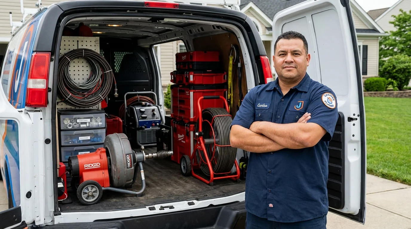Professional drain cleaning equipment and Johns Plumbing LLC plumber in Cicero