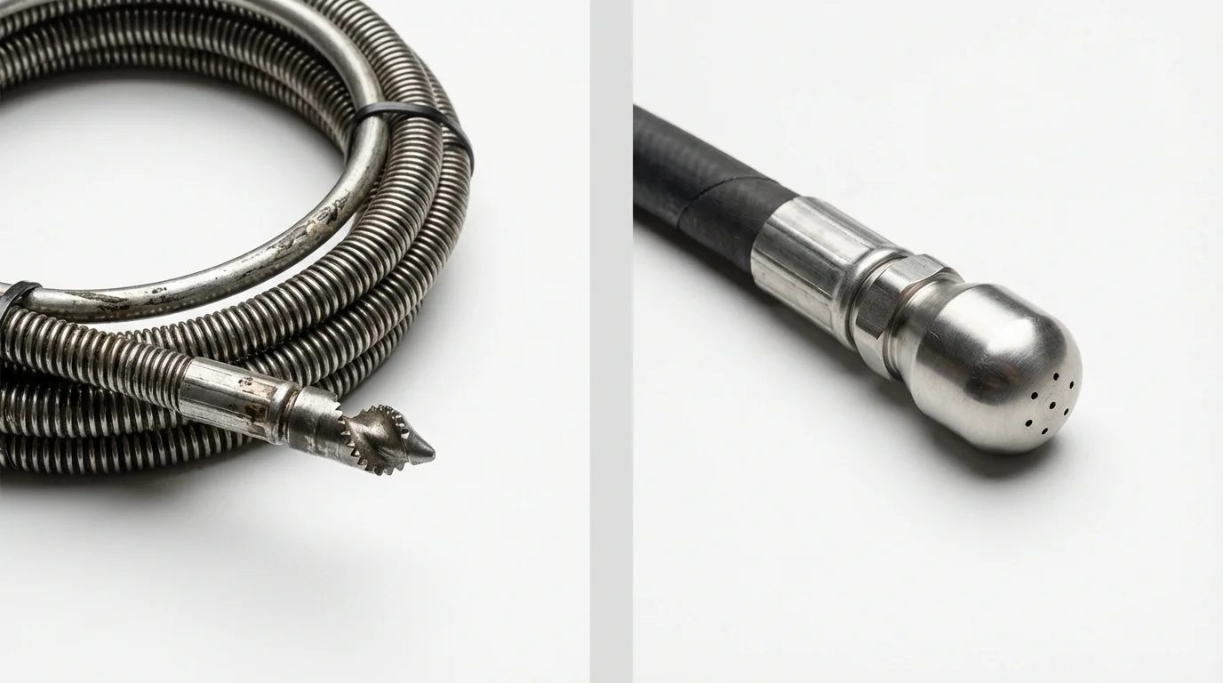 Drain snake cable and hydro jetting nozzle used for drain cleaning in Cicero, IL