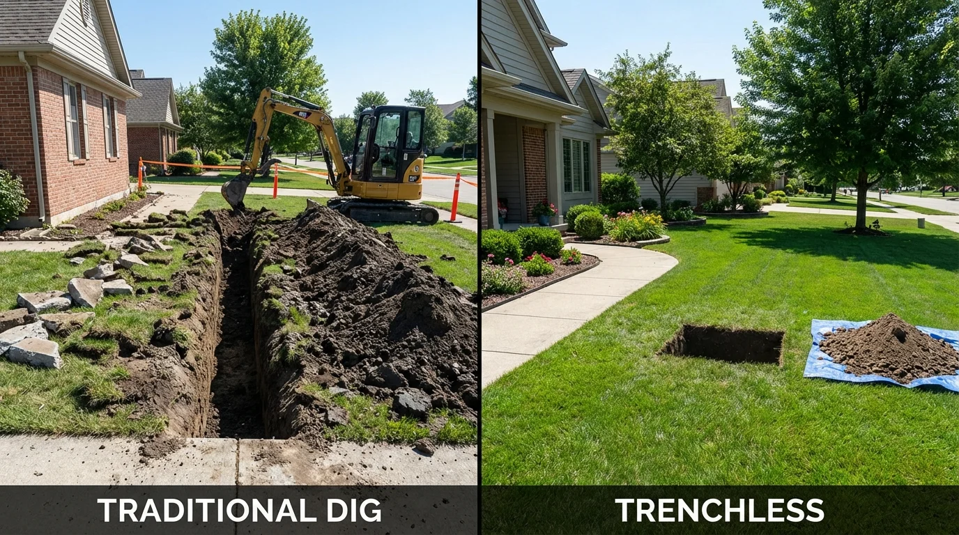 Trenchless sewer repair with minimal yard damage versus traditional excavation in Cicero, IL